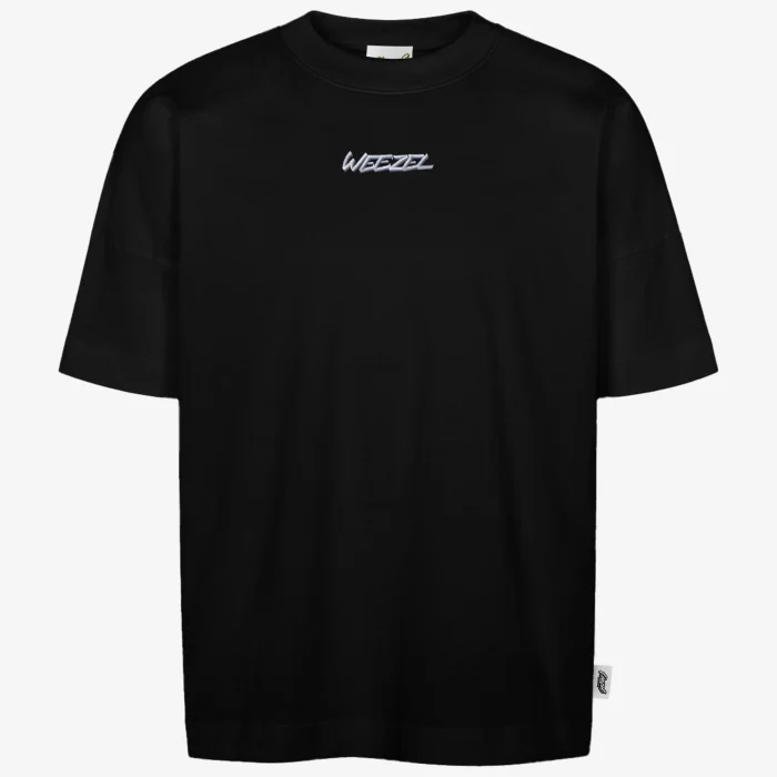 Schwarzes Oversized T-Shirt aus Bio Baumwolle mit gesticktem Logo, von vorne