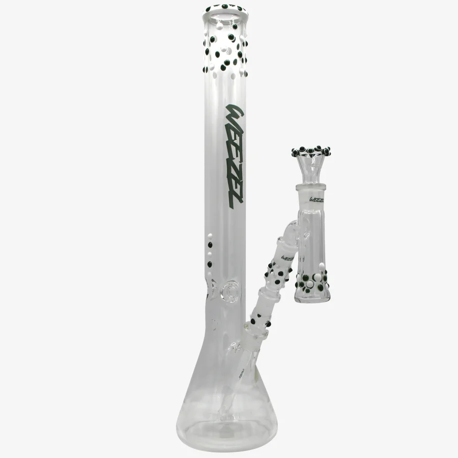 WEEZEL Beaker Glasbong-Set Just Tagging in Grün-Weiß mit Diffusor-Shillum, Aschefänger, Aktivkohle-Adapter und Psy-Köpfchen