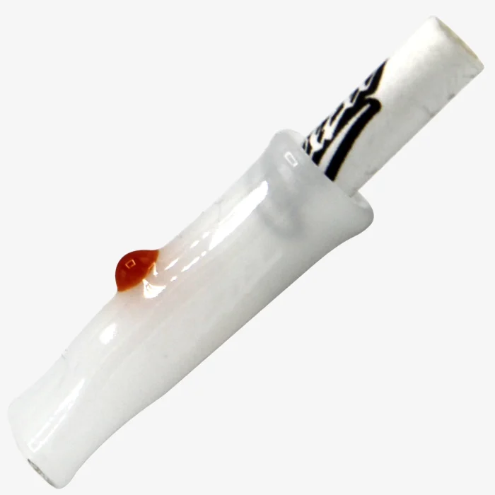 Winter-Special Schneemann Glas Tip Slim Size Weiß-Orange auf einem Purize Aktivkohle-Filter von der Seite