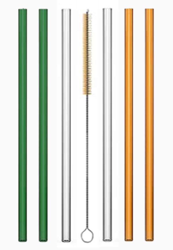 Glas-Strohhalm Set, 3 Farbig, mit Grün