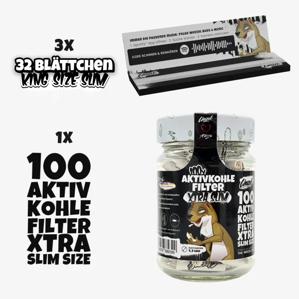 Kiffergeschenkset mit 3x Longpapers und 100 Aktivkohle-Filtern